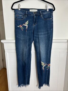 Hidden Embroidered Hummingbird Cropped Denim Jeans size 27